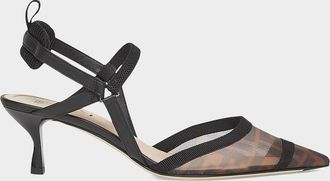 Fendi Colibri FF Mesh Slingback Kitten-Heel Pumps