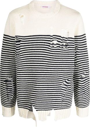 Charles Jeffrey Loverboy striped crew-neck jumper - unisex - Lambs Wool/Recycled Nylon - L - White
