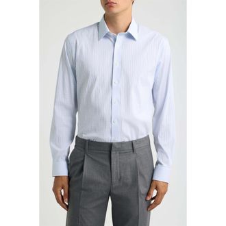 Nordstrom Trim Fit Premium Performance Microcheck Dress Shirt in Blue Cazale Check at Nordstrom, Size 16.5