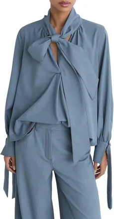 Reiss Tie-Neck Blouse in Light Blue at Nordstrom, Size 10 Us