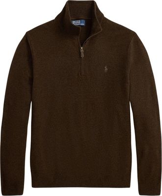 Polo Ralph Lauren Maglione in lana con zip corta - - Sweatshirts & Hoodies - Uomo - Marrone - L