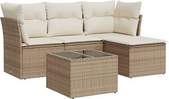 vidaXL Vidaxl - Juego De Sof&aacute;s Jard&iacute;n Con Cojines 5 Pzas Rat&aacute;n Sint&eacute;tico Beige
