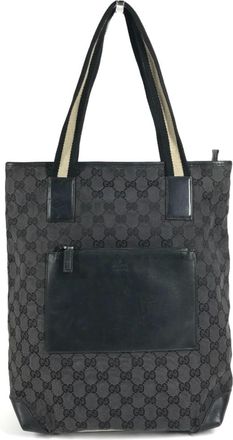 Gucci Black Leather Canvas Shoulder Bag Tote Bag (Pre-Owned)