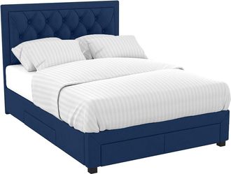 Vente-Unique Cama con cajones 180 x 200 cm - Tela terciopelo azul - LEOPOLD