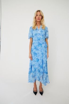 Cras Lineacras Floral Wrap Midi Dress in Blue Rosengarden at Nordstrom, Size 10