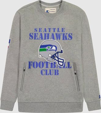 Starter Mens Seattle Seahawks Crew Neck Sweatshirt With Zip Pockets In Heather Grey