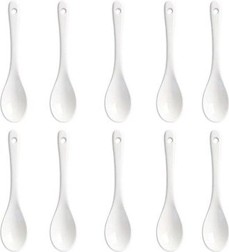 No Brand 10 Cucharas De Porcelana Para Huevos De 13 X 2,5 Cm, Cuchara De Cer&aacute;mica Blanca, Cuchara Para Mermelada, Cucharilla De T&eacute;, Cuchara Para Caf&eacute;, Cuchara 