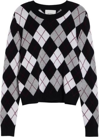 Lisa Yang Antoni Argyle Plaid Cashmere Sweater in Black/cream/dove Grey/deep Plu at Nordstrom, Size 2