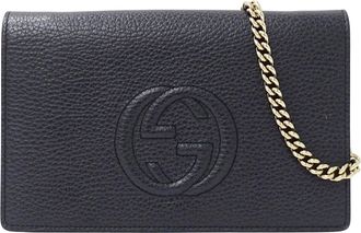 Gucci Navy Leather Chain/Shoulder Wallet (Pre-Owned)