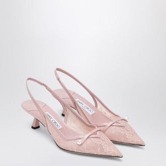 Jimmy Choo London Amita 45 Slingback-Pumps aus rosa Leder und Spitze