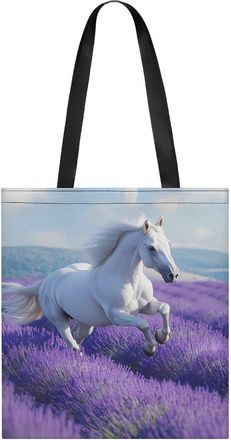 Generic Purple Lavender And Horse Tote Bag for Women Men Shoulder Bags Purses Pouch Handbags