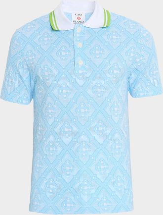 Casablanca Mens Monogram Jacquard Knit Polo Shirt