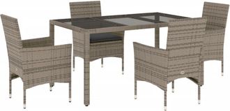 vidaXL Vidaxl - Set Comedor Jard&iacute;n 5 Pzas Y Cojines Rat&aacute;n Sint&eacute;tico Vidrio Gris