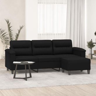 vidaXL Vidaxl - Sof&aacute; De 3 Plazas Y Taburete Tela Microfibra Negro 180 Cm