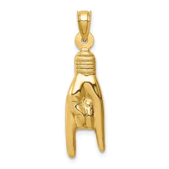 Diamond2Deal 14k Yellow Gold 3-D Hollow Rock On Sign Charm Pendant