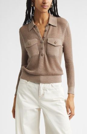 L'agence Carine Pointelle Polo Sweater in Mushroom at Nordstrom, Size X-Large
