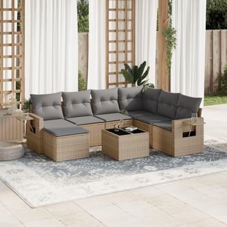 vidaXL Vidaxl - Juego De Sof&aacute;s De Jard&iacute;n Con Cojines Beige 8 Pzas Rat&aacute;n Pe