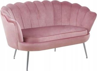 OEM Sof&aacute; De Dos Plazas De Terciopelo Rosa Con Patas Cromadas Art D&eacute;co Furnitex