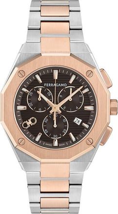 Ferragamo Edge Chronograph Two-Tone Bracelet Watch, 42mm in Chrome Two Tone at Nordstrom