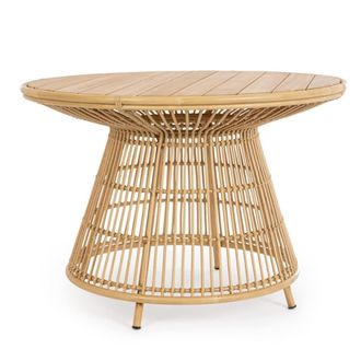 Konte Design Mesa de jard&iacute;n redonda de teca natural y fibra con efecto rat&aacute;n
