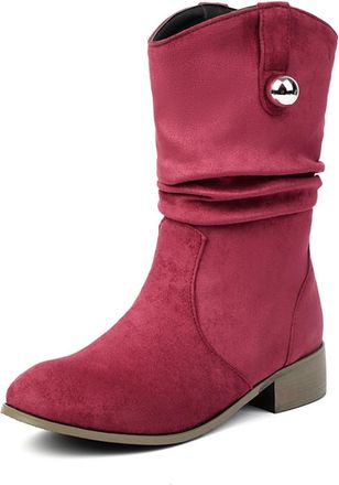 Generic Womens Slouch Mid Calf Boots With Metal Button Suede-Like Material Comfortable Slip Resistant Durable For Casual Daily Streetwear Fall Winter,Red,8.5 