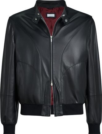 Brunello Cucinelli Nappa leather jacket in Black at Nordstrom, Size Xx-Small Eu