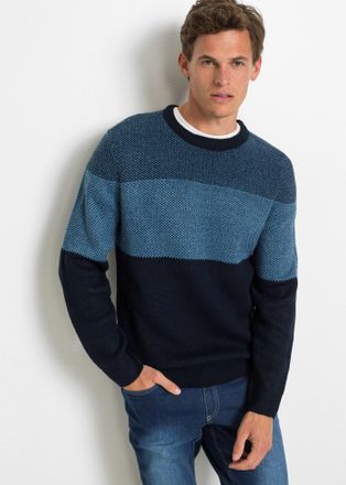 Bonprix Strickpullover BONPRIX, Herren, Gr. 56/58 (XL), blau (dunkelblau gestreift), Strick, Obermaterial: 100% Polyacryl, colorblocking, regular fit normal, 
