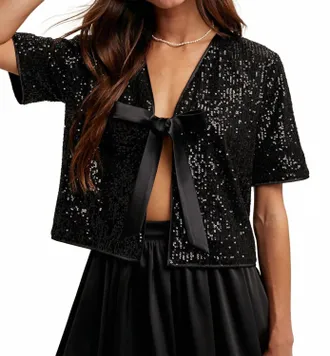 Wishlist Sequin Bow Detail Top In Black