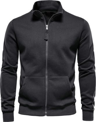Feoya Mens Tracksuit Jacket Full Zip Up Mock Neck Long Sleeve Track Tops Lightweight Sweatshirts with Pockets A Deep Grey XL