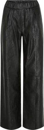 Notyz Wijde Zwarte Leren Broek - Dames - Leren Broeken - Zwart - XS - Broeken