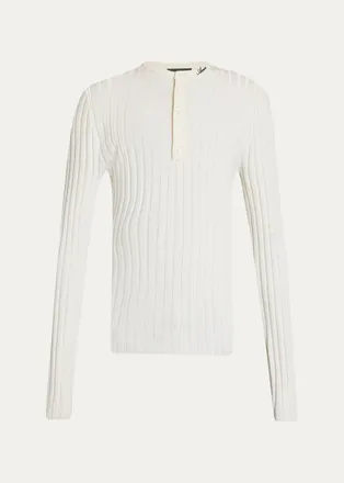Amiri Mens Logo Script Ribbed Long-Sleeve Henley T-Shirt