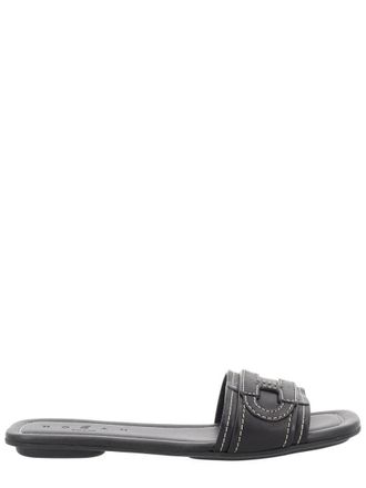Hogan Neutrals Flat Cut-Out Slide Sandals