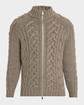 Brunello Cucinelli Men & apos;s Lofted Cashmere Cable Knit Full-Zip Cardigan