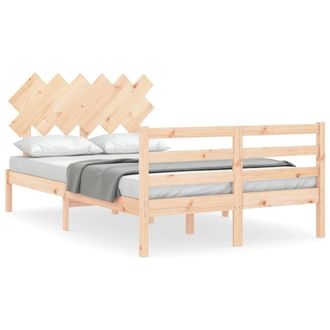 Berkfield Home Bed Frame with Headboard Small Double Solid Wood in Light Brown
