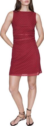 Mango Dot Print Ruched Sleeveless Tulle Minidress in Red at Nordstrom, Size 8
