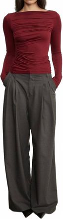 Enza Costa Fluid Jeresey Draped Boatneck Top In Barolo