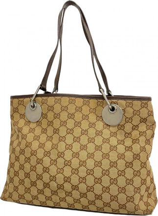 Gucci Beige Brown Canvas Tote Bag (Pre-Owned)