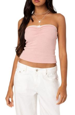Edikted Kacey Waffle Knit Tube Top in Pink at Nordstrom, Size Medium