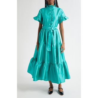 Mille Victoria Ruffle Front Dress in Atlantic Taffeta at Nordstrom, Size Xx-Small