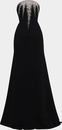Naeem Khan Strapless Crystal-Embellished Crepe Fit-&-Flare Gown