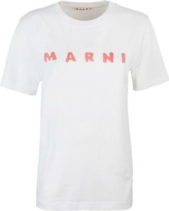 Marni White Jersey T-Shirt With Scribbled Logo