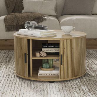 Vicco tavolino soggiorno Selva, Rovere, 80 x 80 cm con porta scorrevole, Vicco