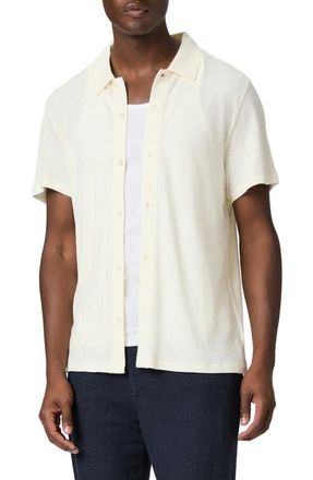 Paige Sultan Short Sleeve Linen & Cotton Knit Button-Up Shirt in Cliffside Fog at Nordstrom, Size X-Large