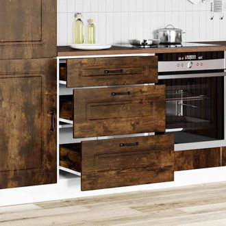 Berkfield Home Kitchen Base Cabinet Kalmar Smoked Oak Engineered Wood in Brown