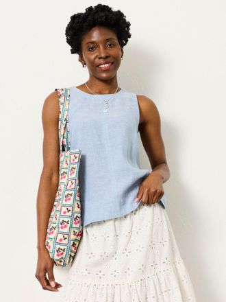 Fat Face FatFace Dara Blue Regular Linen Blouse