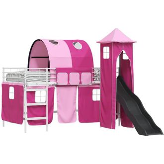 vidaXL KidsLoft Bed Frame White and Pink 90 x 200 cm Metal vidaXL