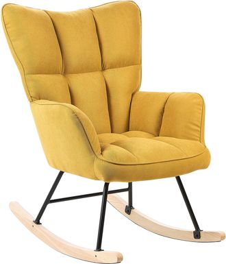 Beliani Silla Mecedora De Poli&eacute;ster Amarillo Negro Madera Clara Patas De Madera Oulu