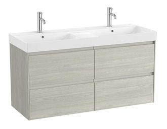 Roca Roca - Pack Unik Mueble De 4 Cajones + Lavabo Doble Ona Color: Roble Claro