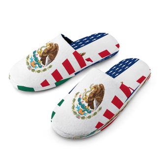 Generic Mexico & U.S.A Flag Mens Cozy Memory Foam Slippers Warm Cotton House Shoes Comfy Slipper for Indoor Outdoor
