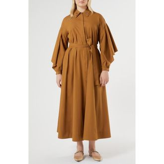 Marina Rinaldi Nanfora Long Sleeve Cotton Shirtdress in Siena at Nordstrom, Size 22W